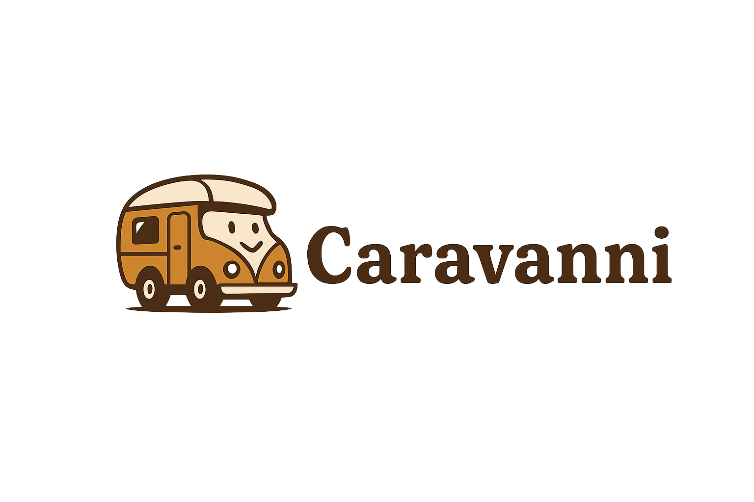 Logo de Caravanni con una furgoneta estilo vintage y el nombre de la marca en letras estilizadas.